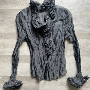 Jôn Sheer Structured Ruffled Silver Grey Dress Shirt